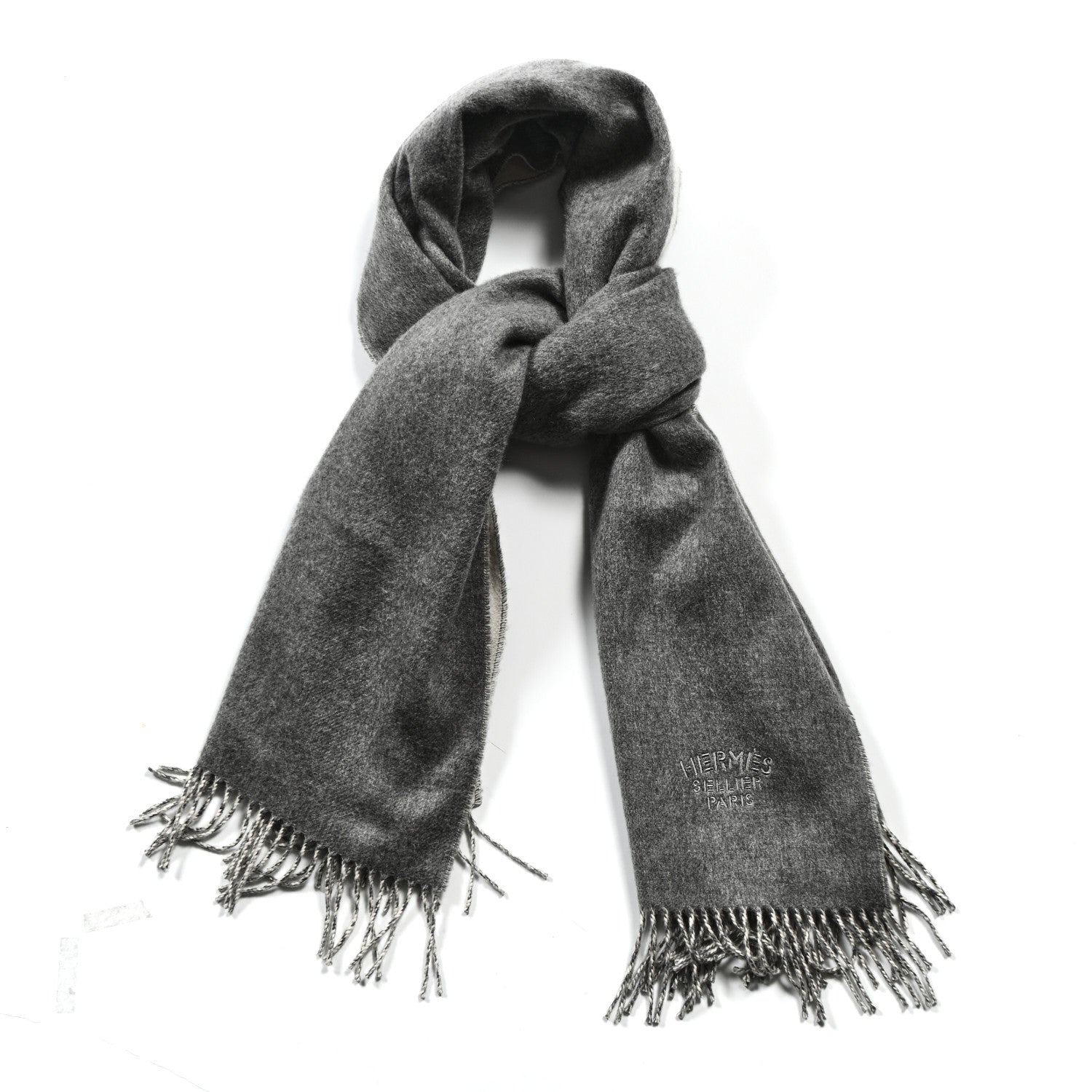 Hermes Cashmere Recto Verso Muffler Creme Gris Clair 1 of 6