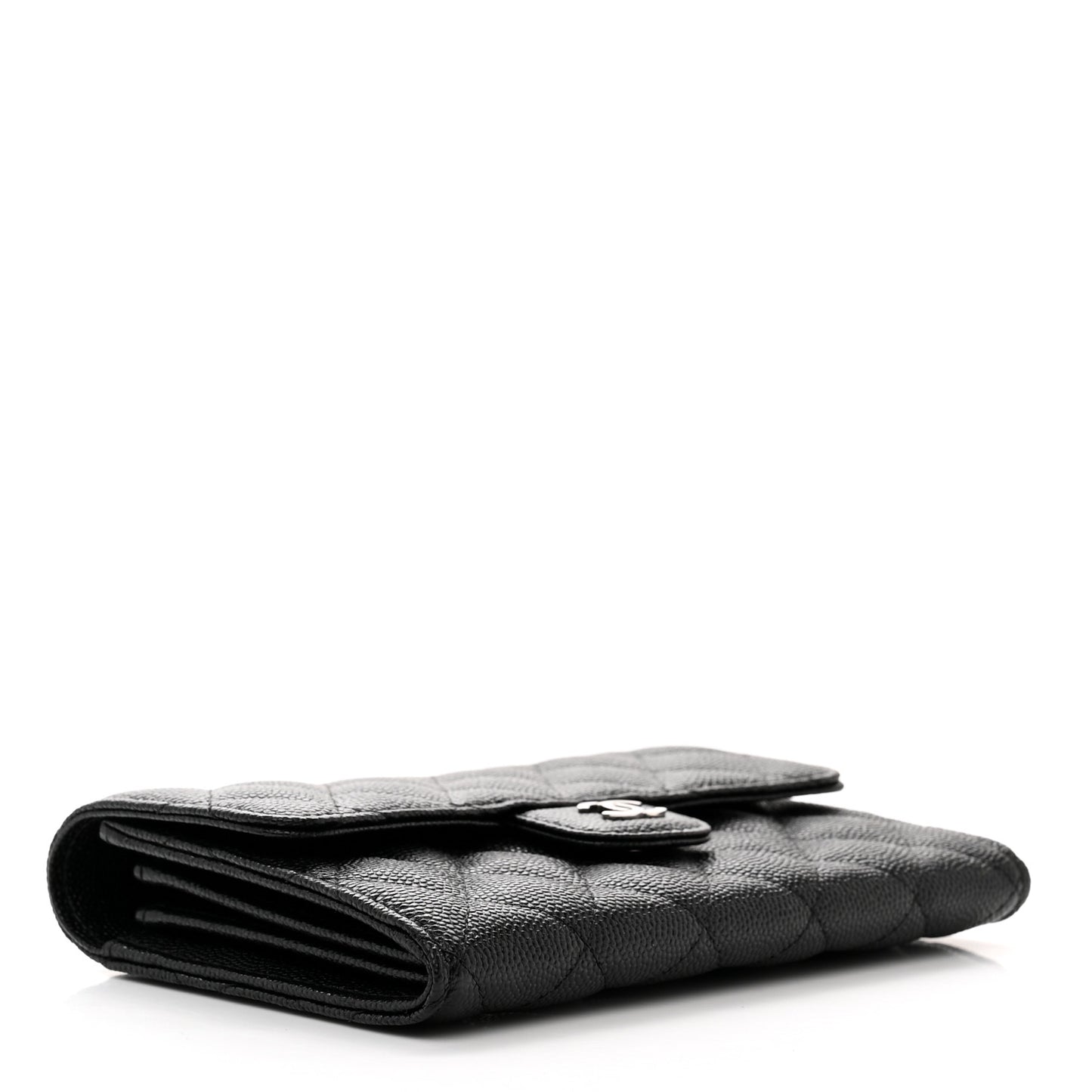 Caviar Quilted Large Gusset Flap Wallet Black
