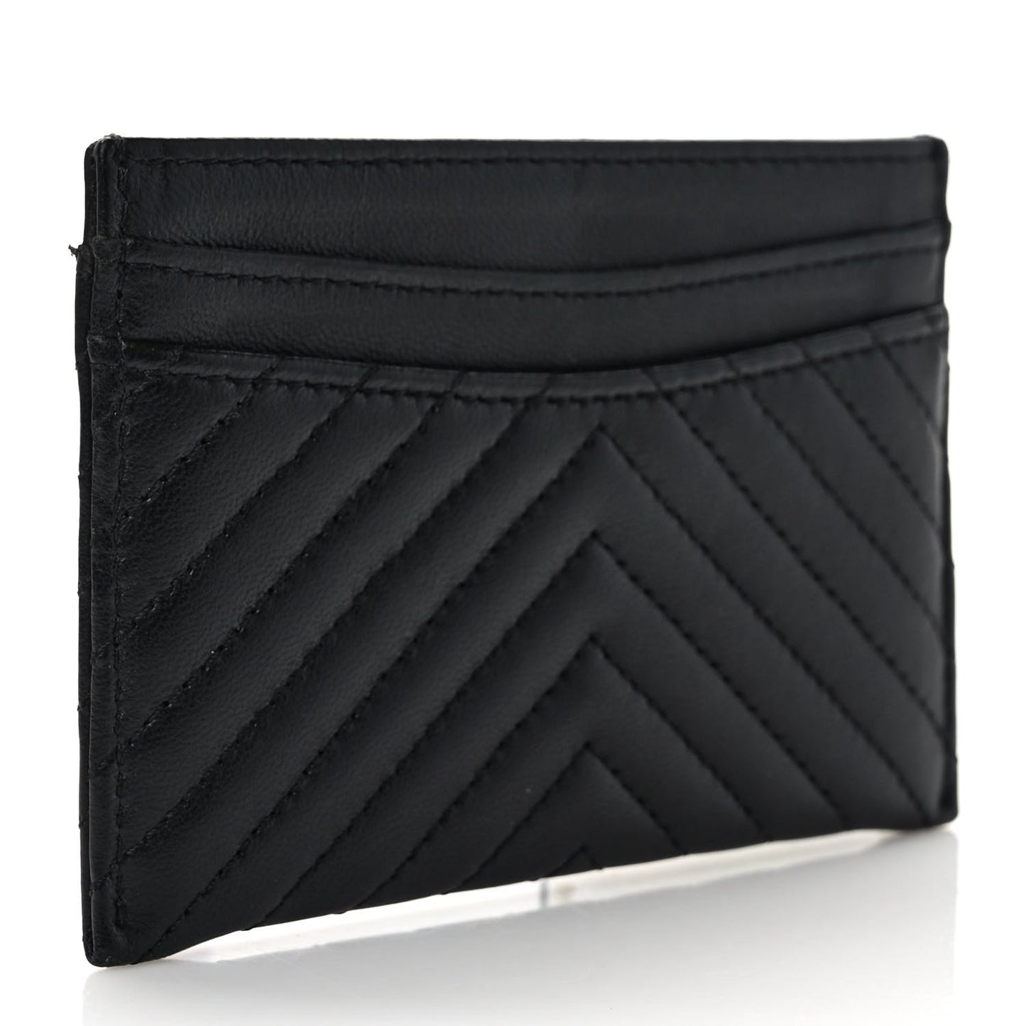 Lambskin Chevron Quilted Card Holder So Black