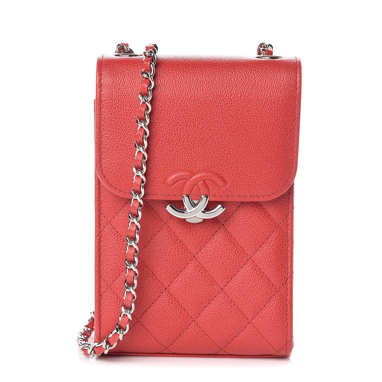 Grained Calfskin Quilted CC Box Clutch With Chain Red
