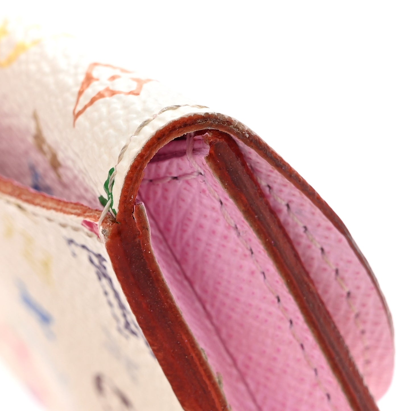 Monogram Multicolor Business Card Holder White Litchi