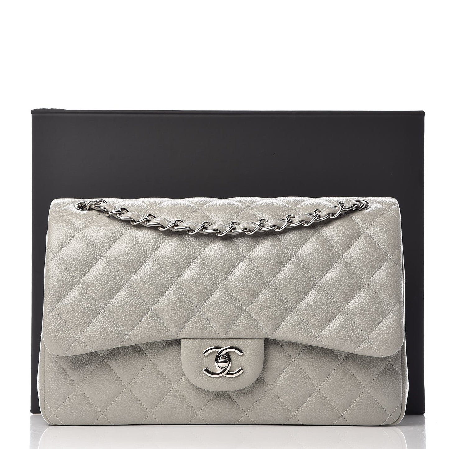 Caviar Quilted Jumbo Double Flap Grey