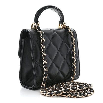 Chanel Lambskin Quilted Top Handle Flap Clutch With Chain Black 3 of 11