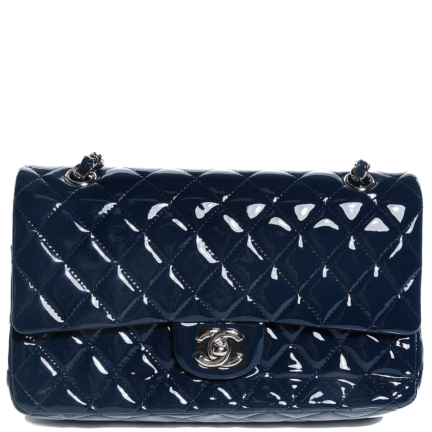 Patent Quilted Medium Double Flap Navy