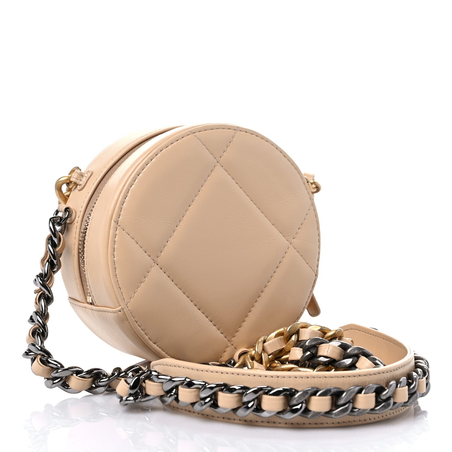 Chanel Lambskin Quilted Chanel 19 Round Clutch With Chain Beige 2 of 9