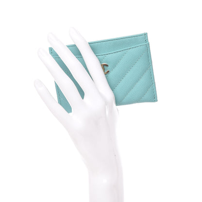 Chanel Iridescent Caviar Chevron Quilted Card Holder Turquoise 2 of 9