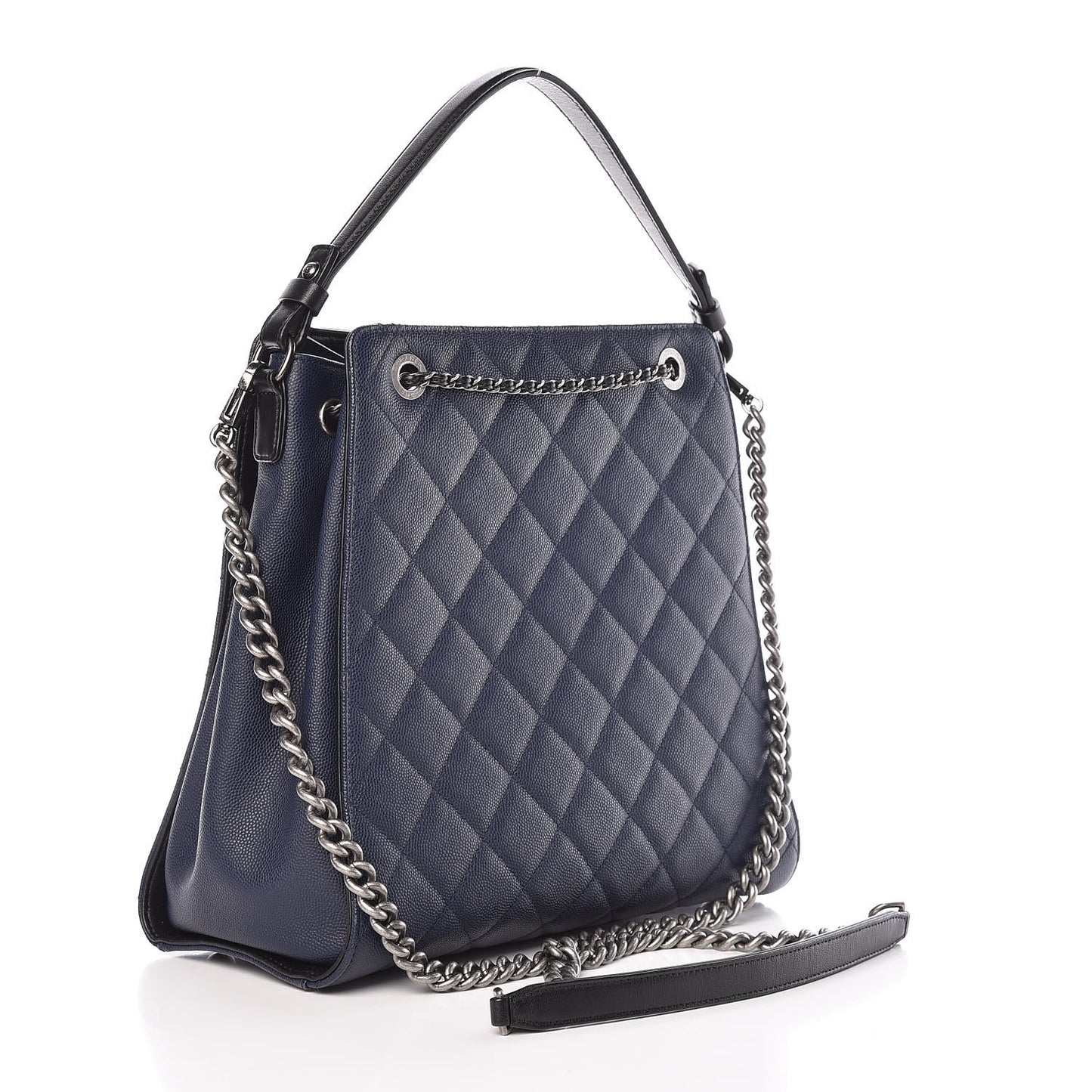 Caviar Quilted Medium CC Bucket Bag Dark Blue