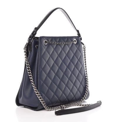 Chanel Caviar Quilted Medium CC Bucket Bag Dark Blue 3 of 9