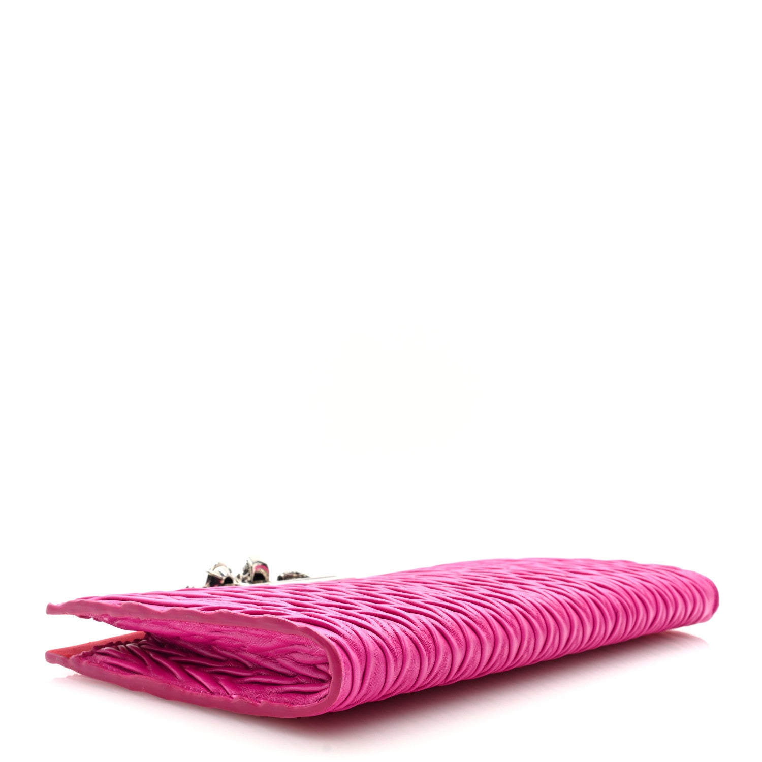 Alexander McQueen Lambskin Pleated Skull Knuckle Clutch Fuschia 4 of 6