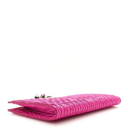 Alexander McQueen Lambskin Pleated Skull Knuckle Clutch Fuschia 4 of 6