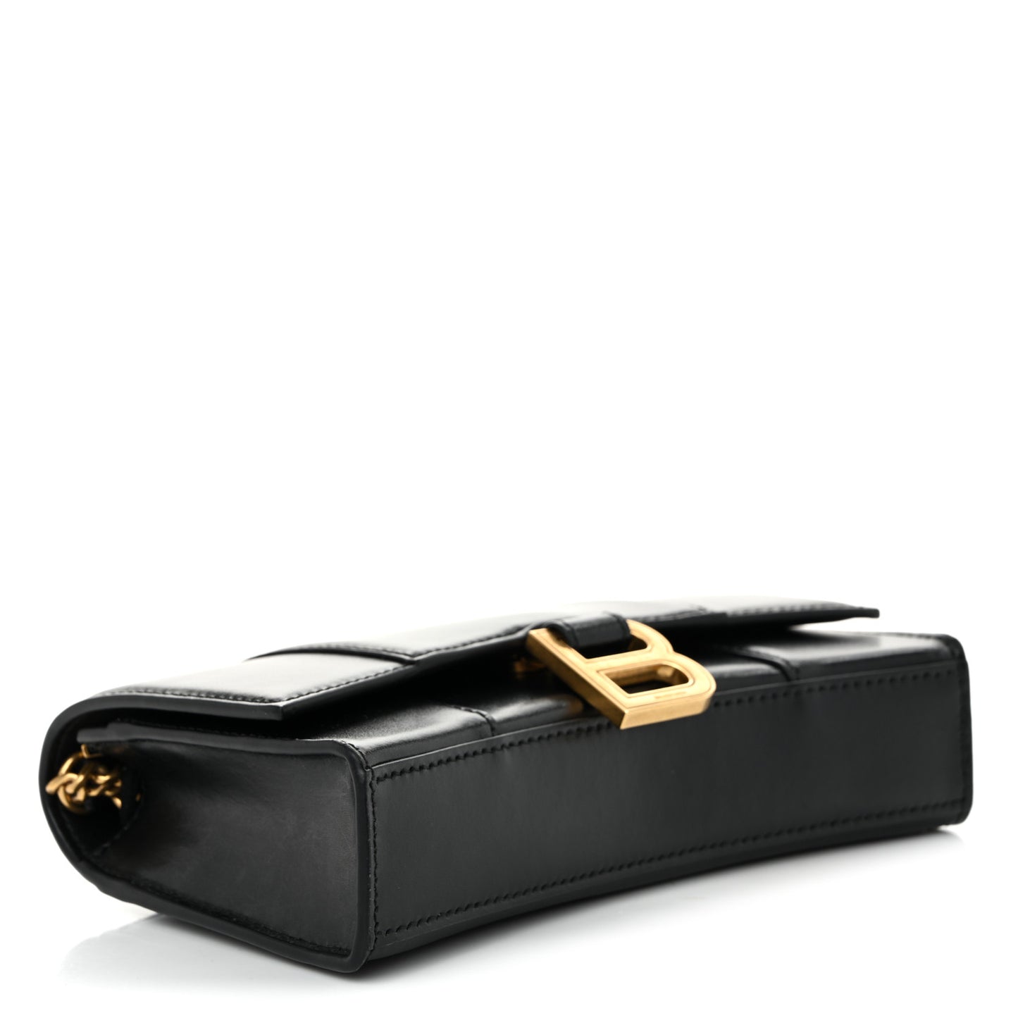 Shiny Box Calfskin Hourglass Chain Bag Black
