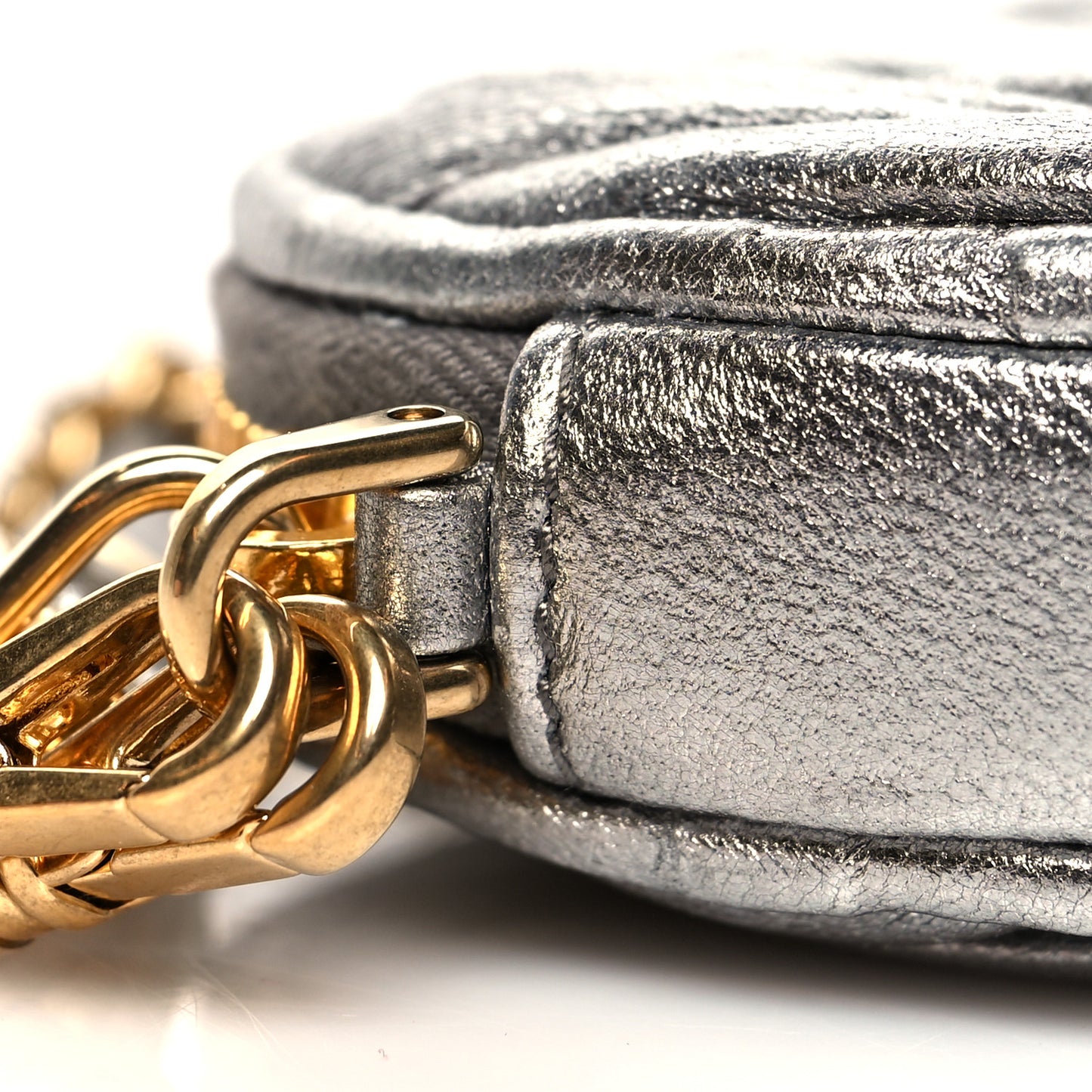 Metallic Nappa Matelasse Heart Wristlet Pouch Cromo