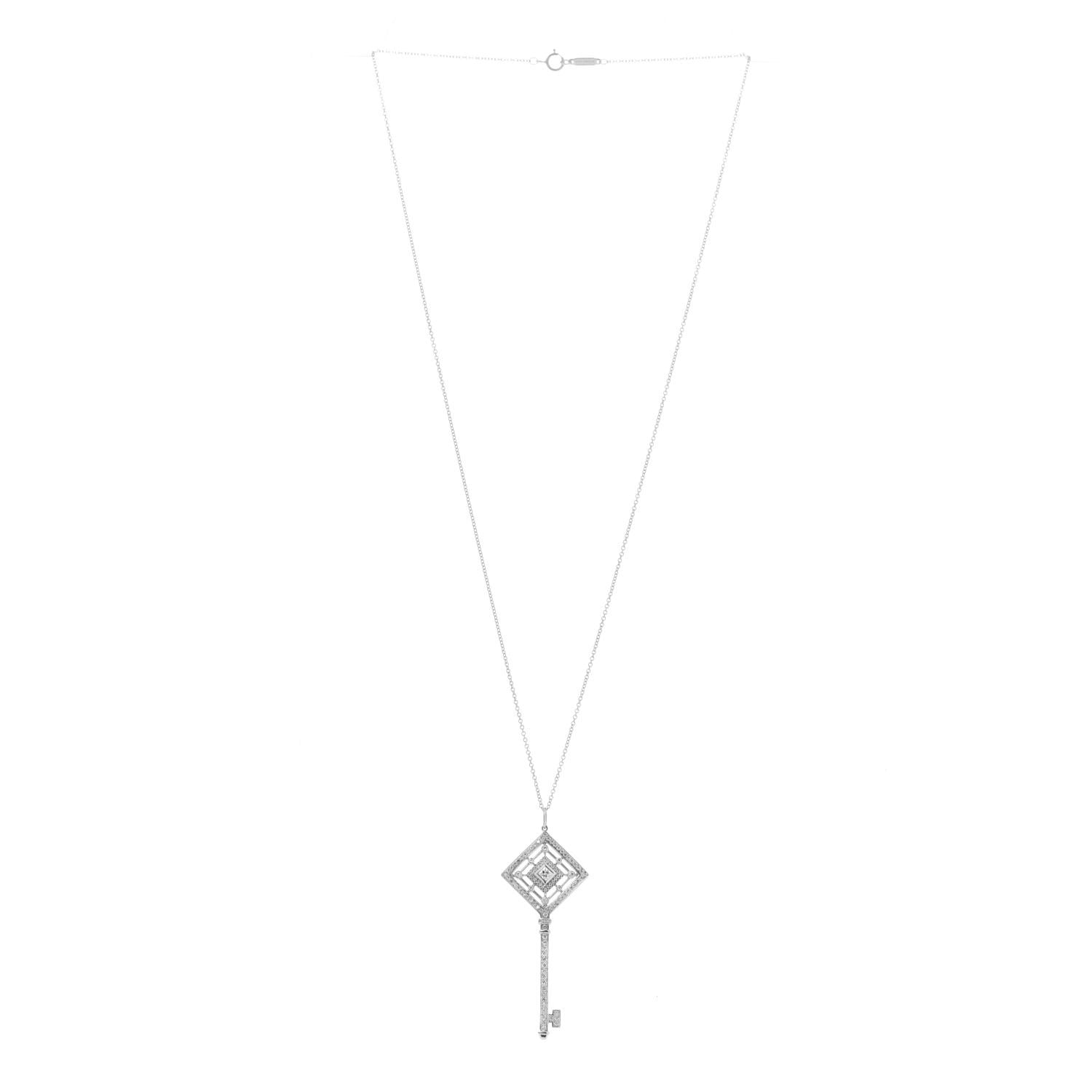 Tiffany Platinum Diamond Grace Key Pendant Necklace 3 of 6