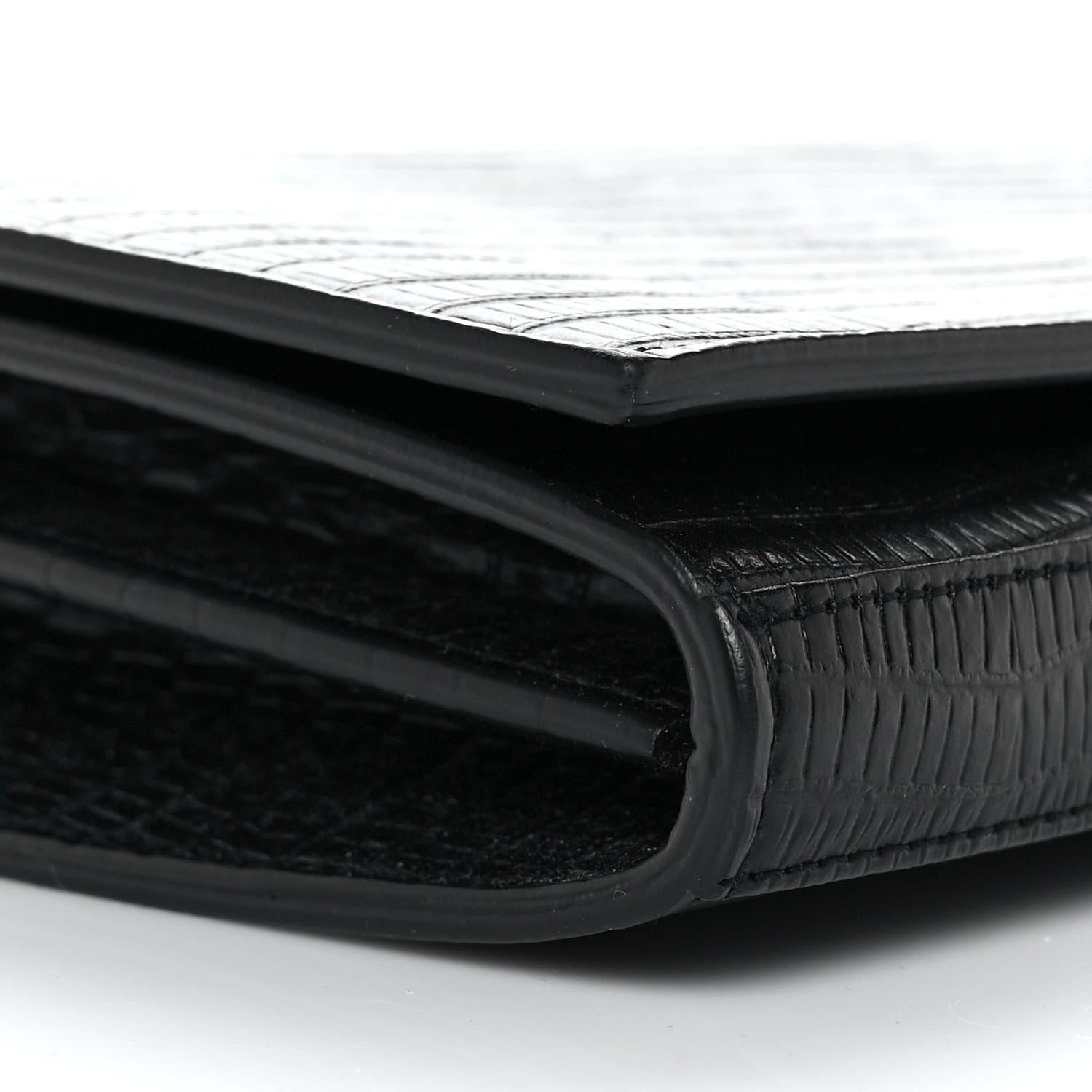 Saint Laurent Lambskin Lizard Embossed Classic Paris Chain Wallet Black 10 of 10