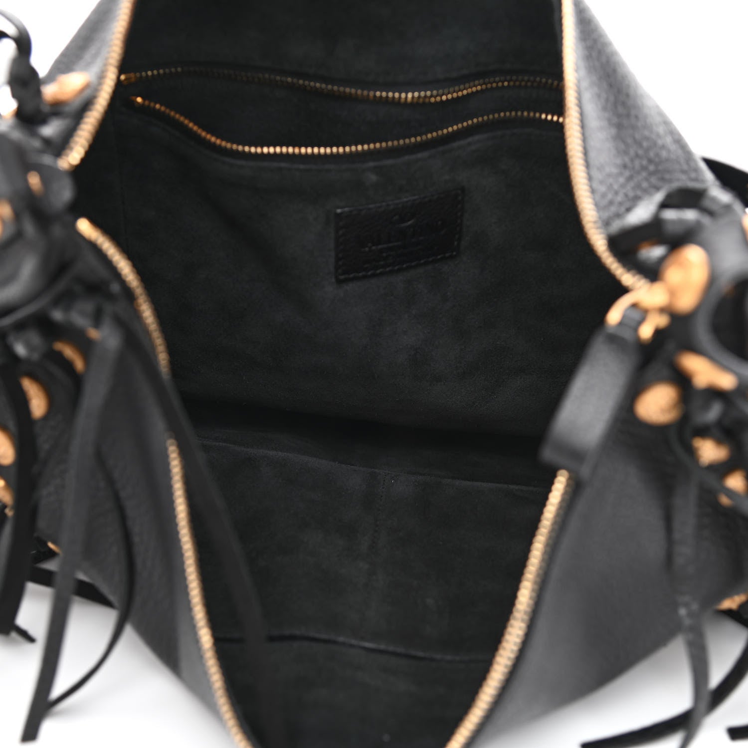 Valentino Garavani Grained Calfskin C-Rockee Fringe Hobo Black 5 of 10