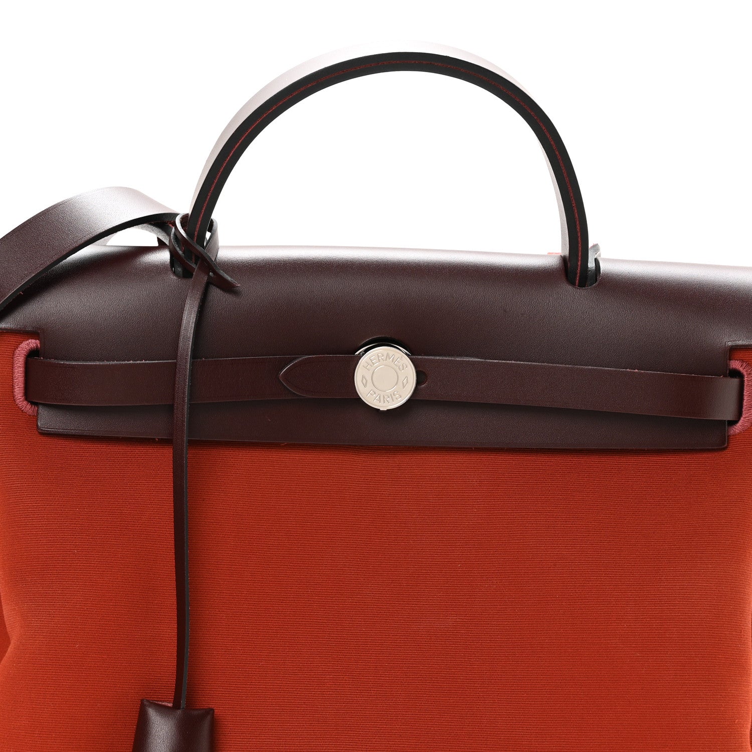 Hermes Military Toile Vache Hunter Tri-Color Herbag Zip Retourne 31 PM Rouge H Cuirve Orange Mecano 9 of 11