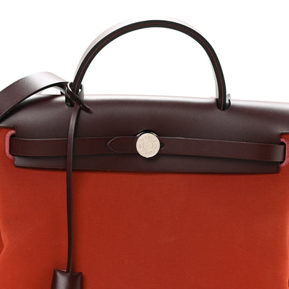 Hermes Military Toile Vache Hunter Tri-Color Herbag Zip Retourne 31 PM Rouge H Cuirve Orange Mecano 9 of 11