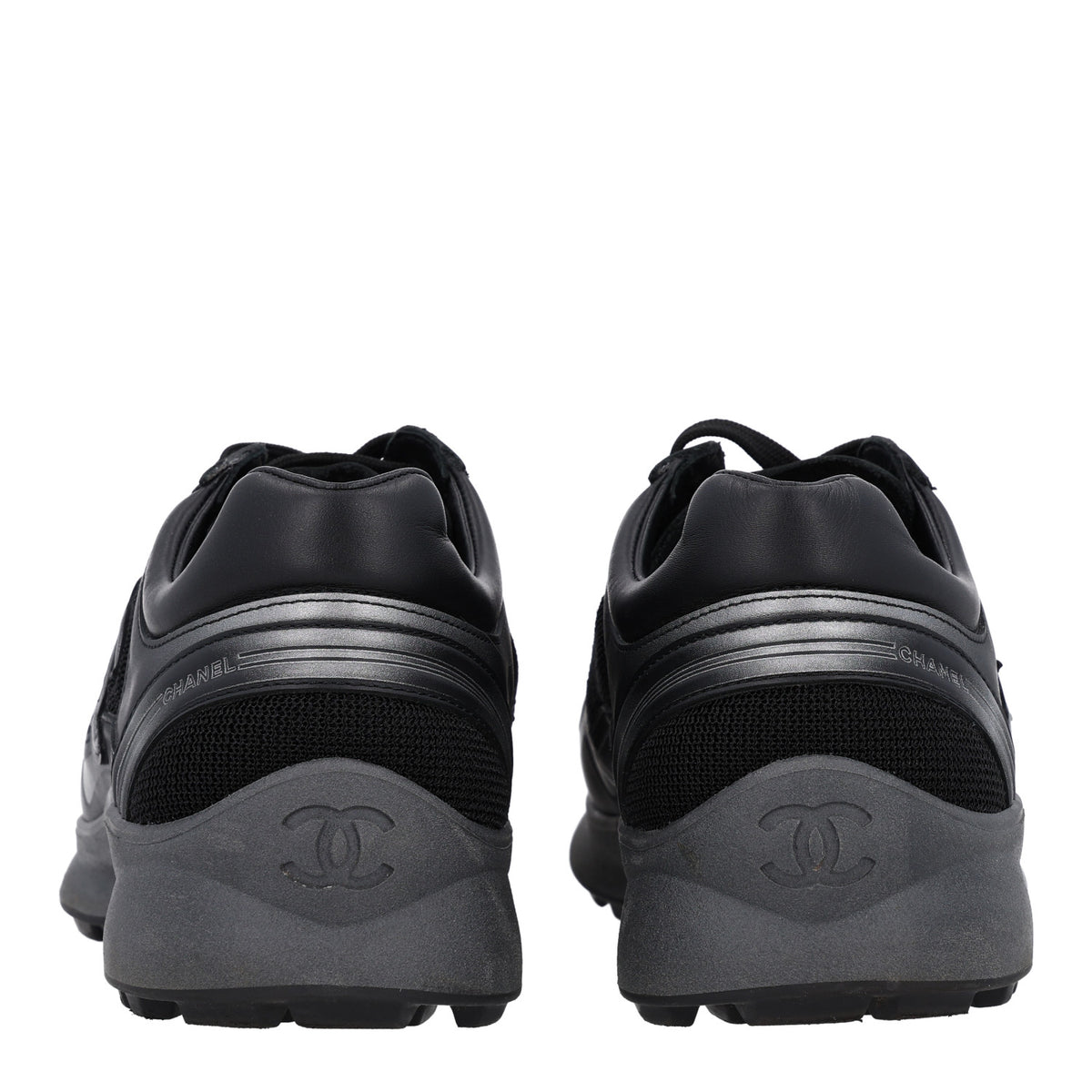 Mesh Calfskin CC Sneakers  39.5 Black Silver
