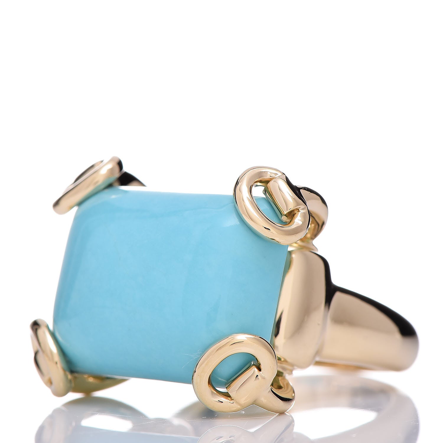 Gucci 18K Yellow Gold Turquoise Horsebit Ring 54 6.75 3 of 5
