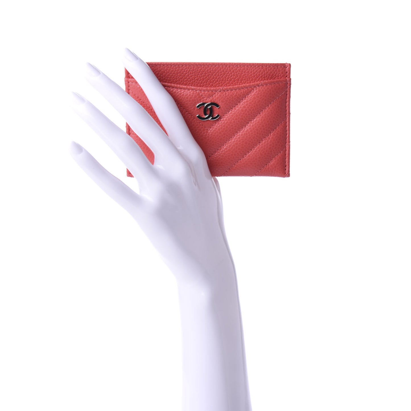 Caviar Chevron Quilted Card Holder Dark Pink