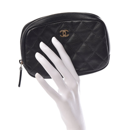 Chanel Lambskin Quilted Small Curvy Pouch Cosmetic Case Black 2 of 7