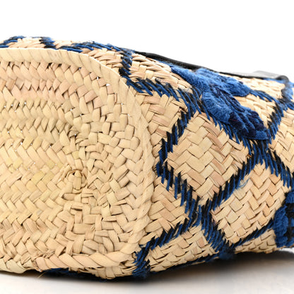 Loewe Embroidered Raffia Basket Tote Bag Natural Black Blue 9 of 11