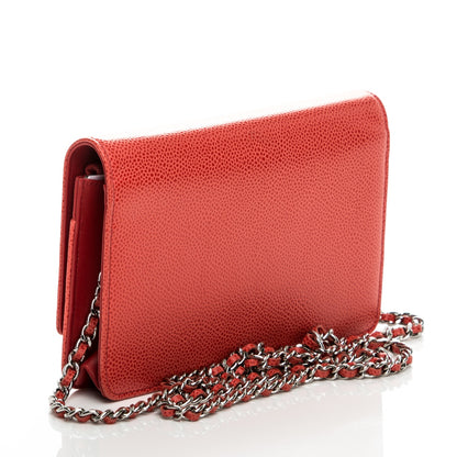 Chanel Caviar Timeless CC Wallet On Chain WOC Coral 3 of 8