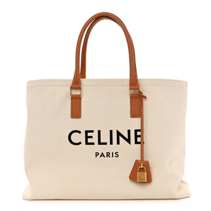 Celine Canvas Calfskin Logo Print Horizontal Cabas Natural Tan 1 of 11