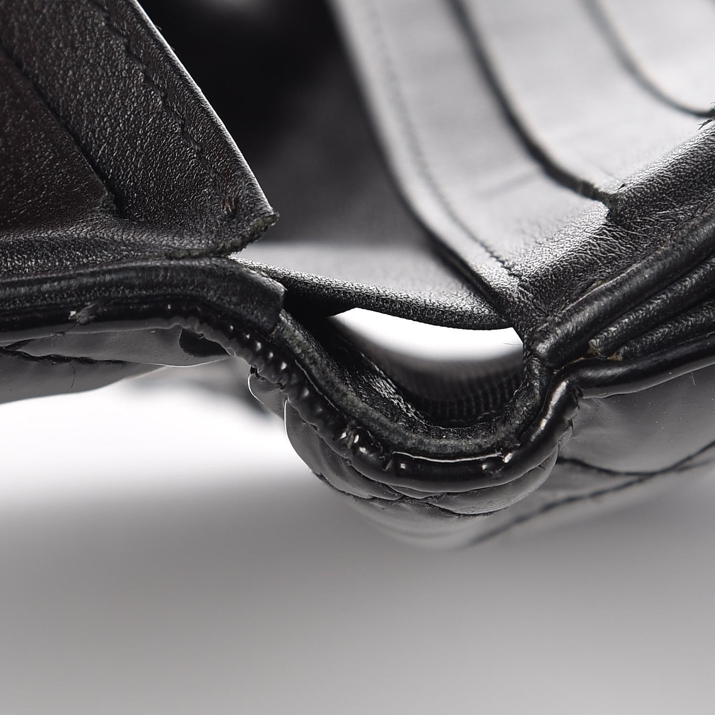 Patent Quilted Compact French Flap Wallet Black