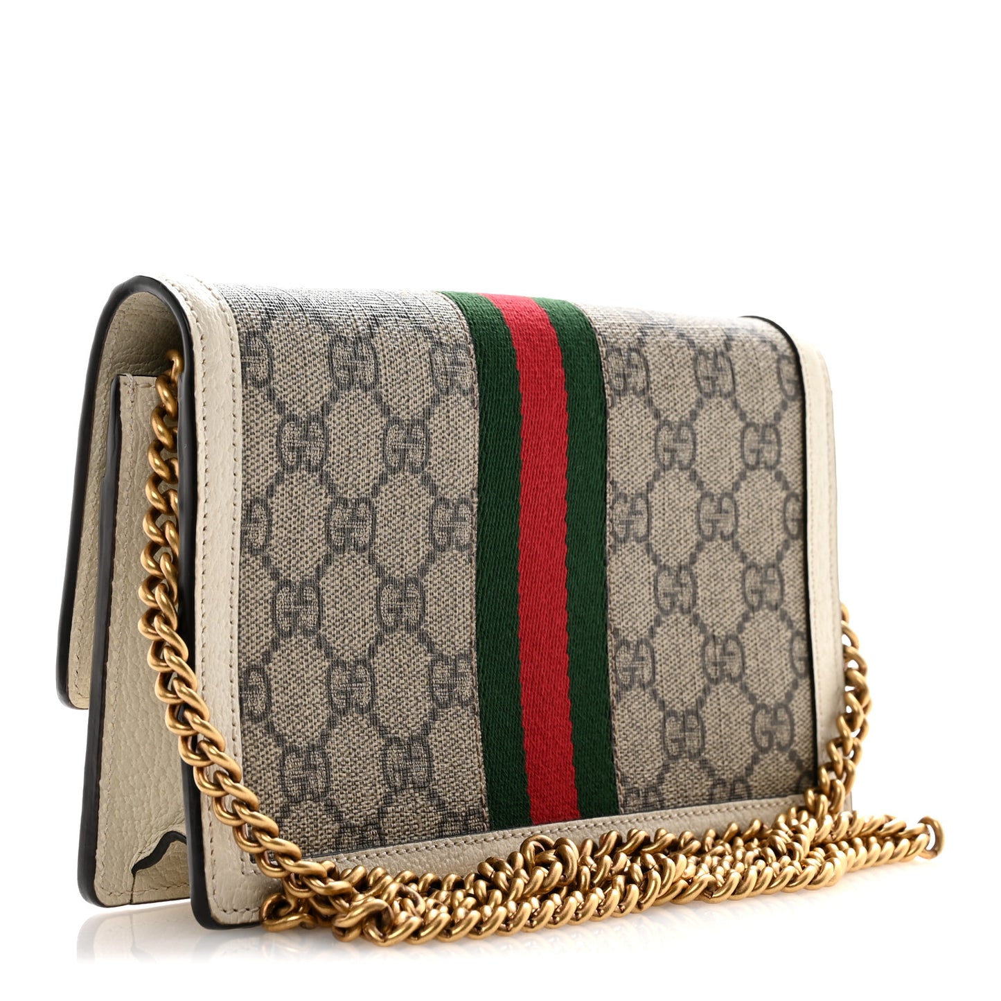 GG Supreme Monogram Web Queen Margaret Chain Wallet White