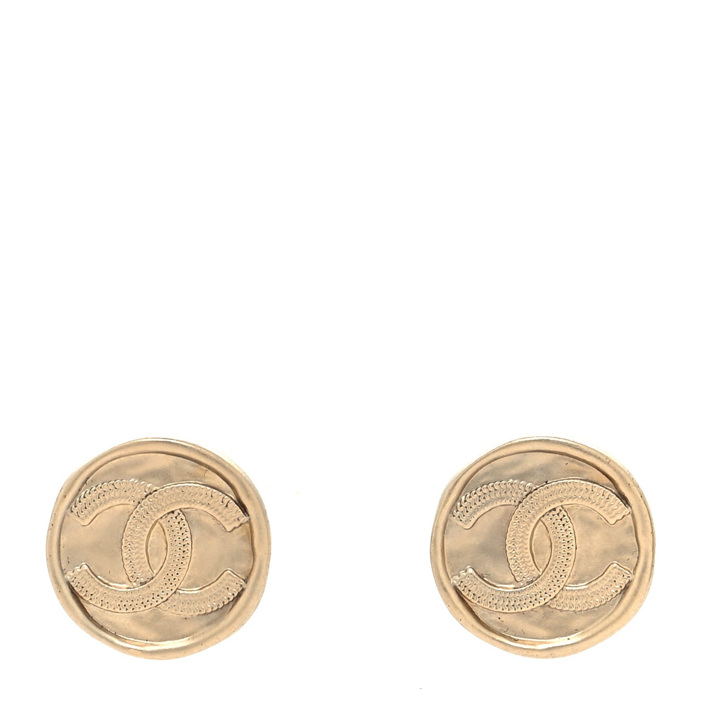 Metal Round CC Earrings Gold