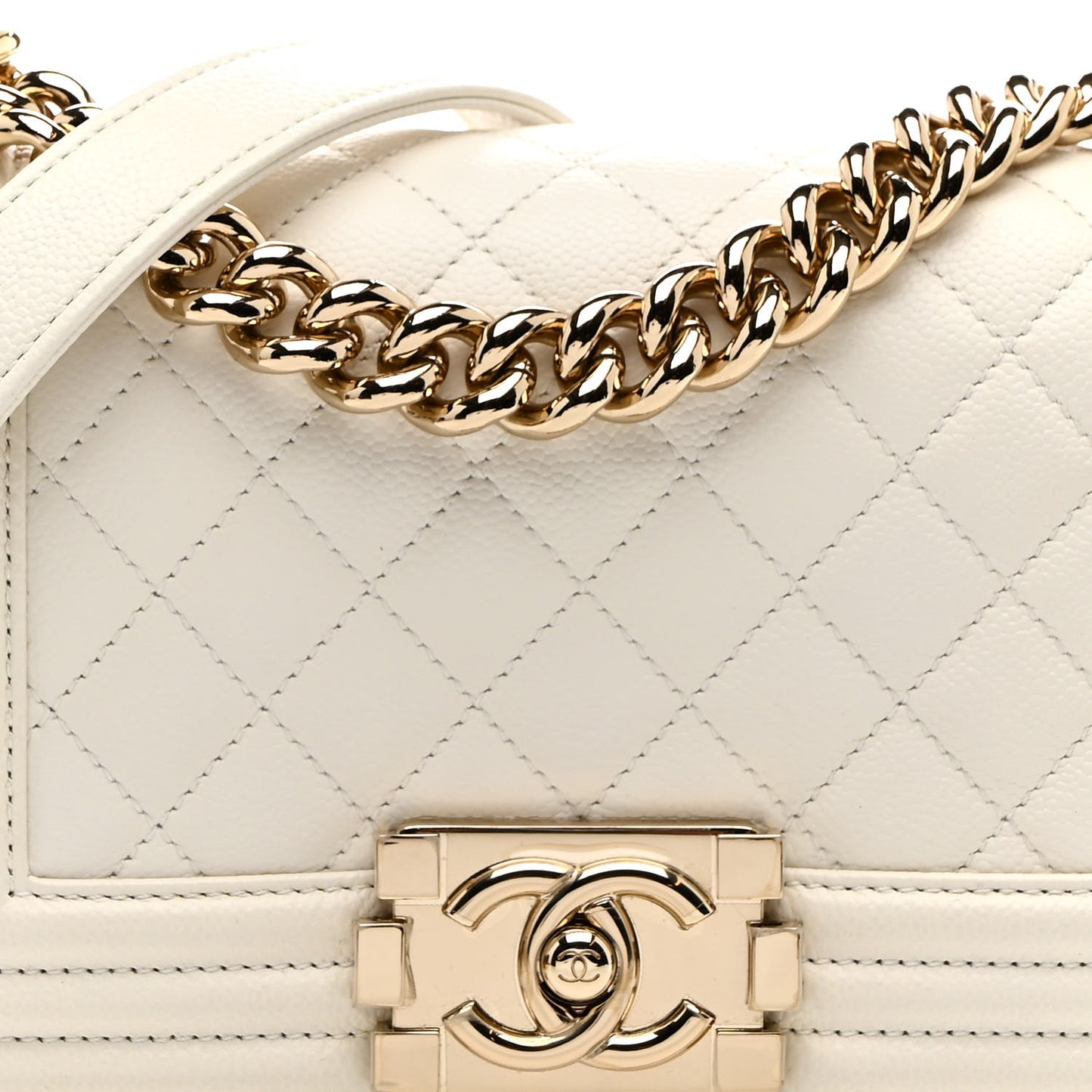 Caviar Quilted Small Boy Flap White