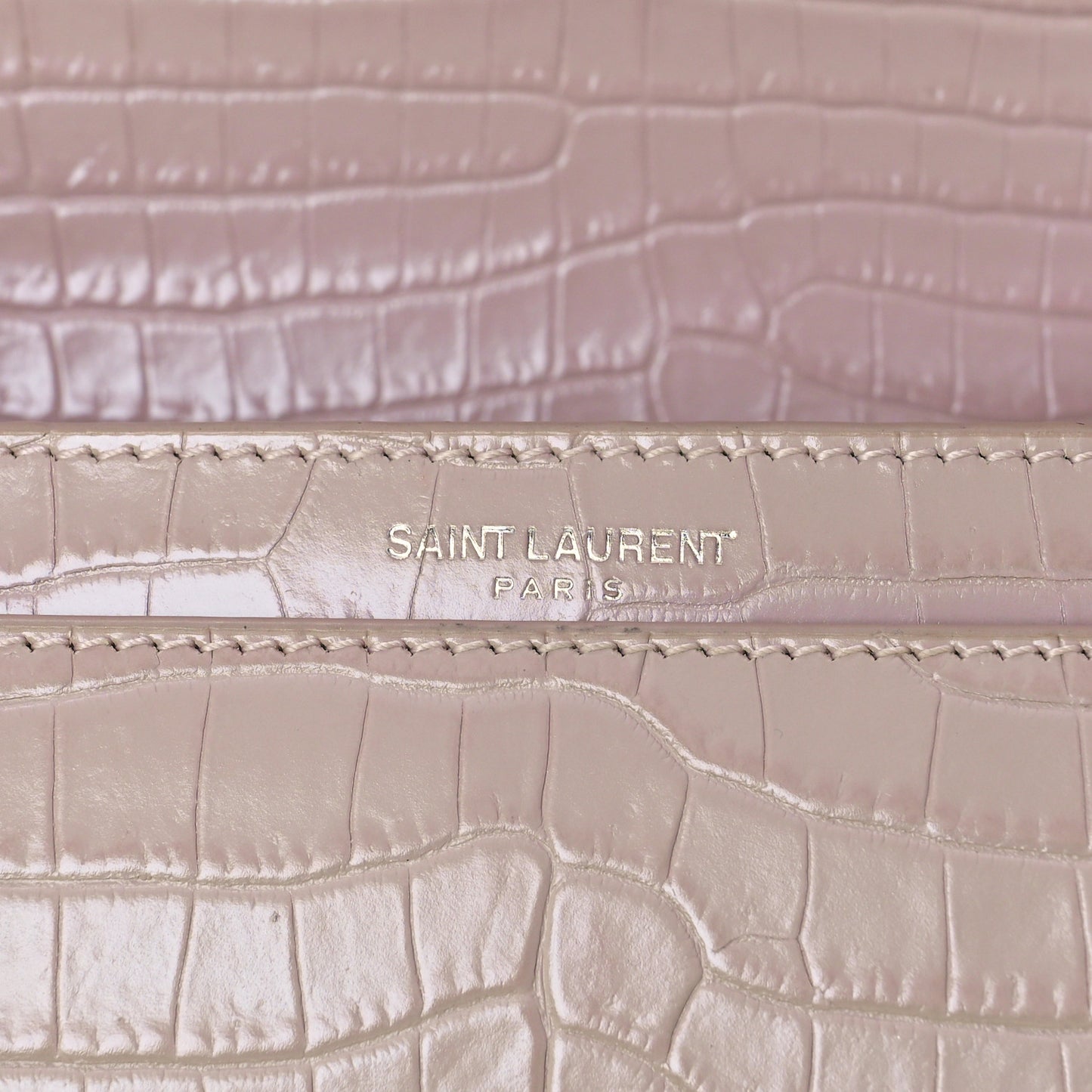 Calfskin Crocodile Embossed Medium Monogram Sunset Powder Pink
