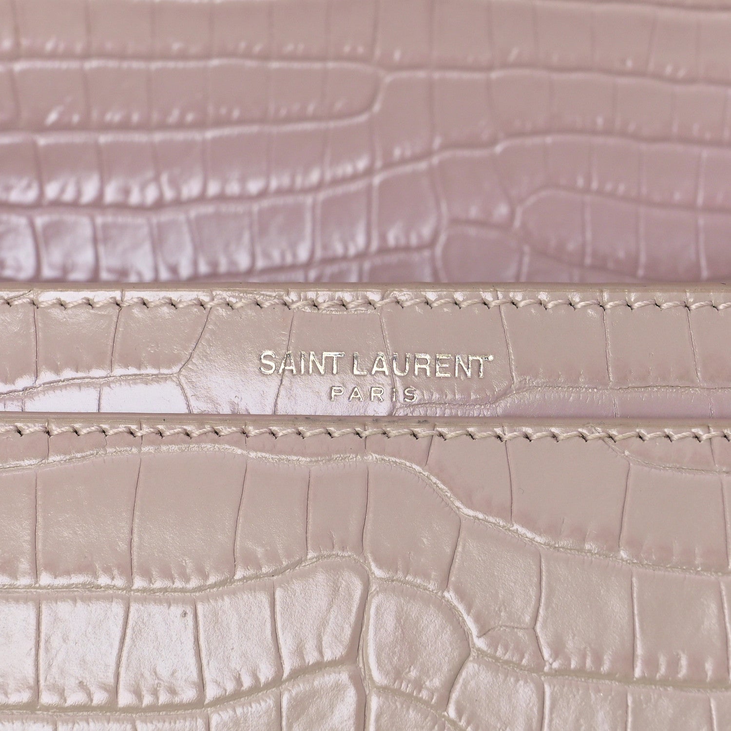 Saint Laurent Calfskin Crocodile Embossed Medium Monogram Sunset Powder Pink 11 of 11