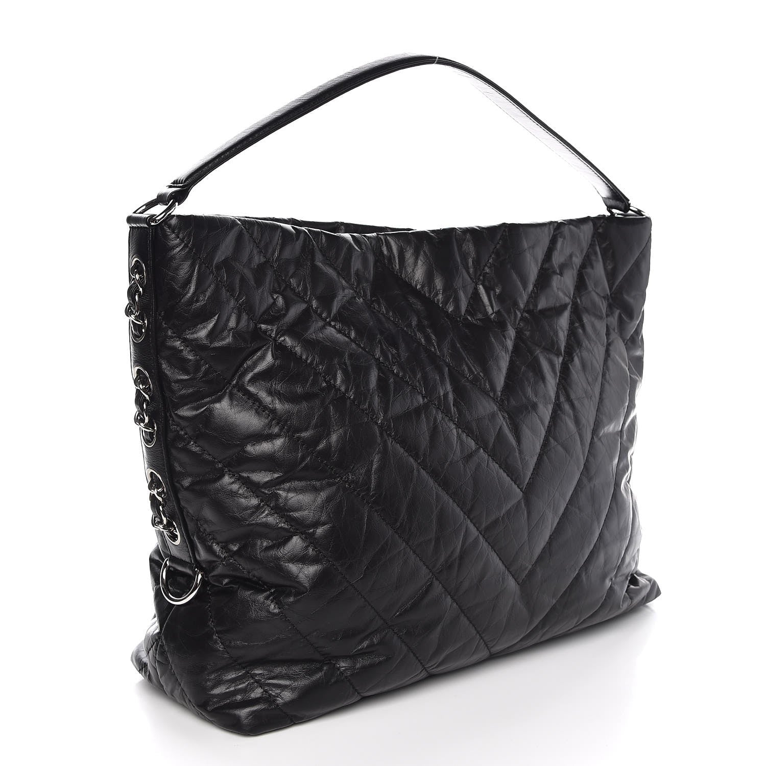Chanel Aged Calfskin Chevron Small Big Bang Hobo Black 3 of 7