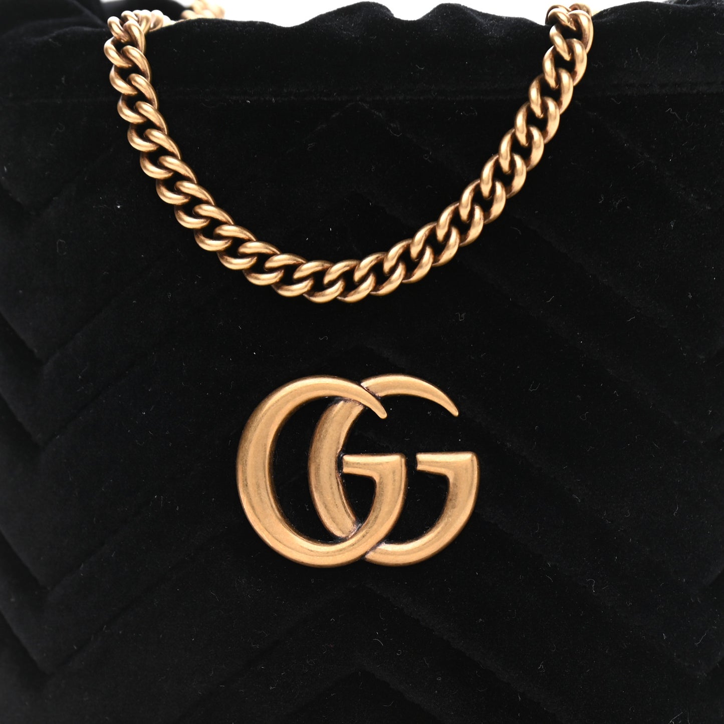 Velvet Matelasse Mini GG Marmont 2.0 Bucket Bag Black