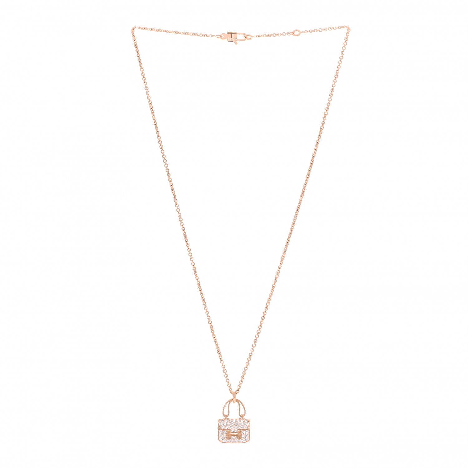 Hermes 18K Rose Gold Diamond Constance Amulettes Pendant Necklace 3 of 6