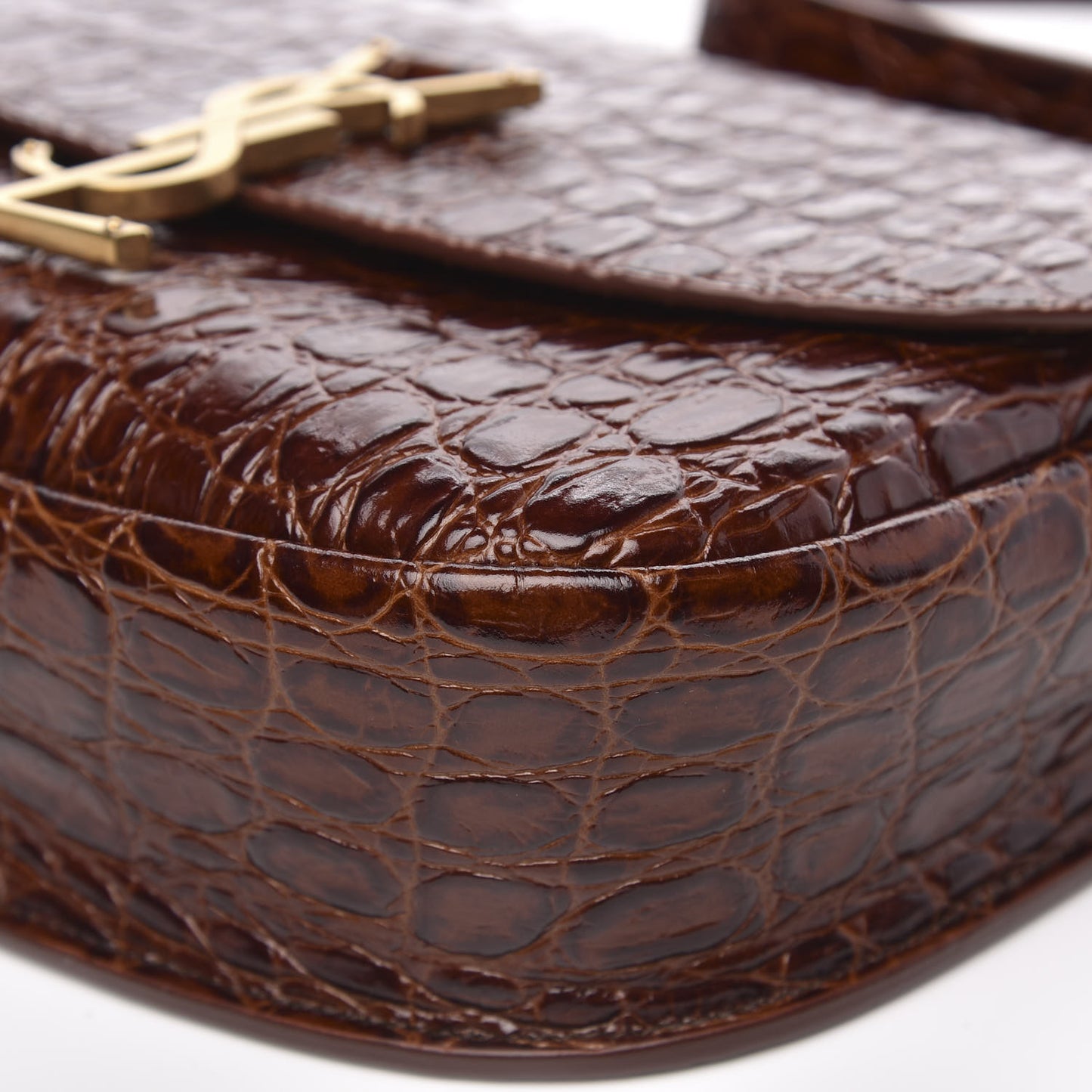 Crocodile Embossed Calfskin Medium Kaia Satchel Rusty Brown