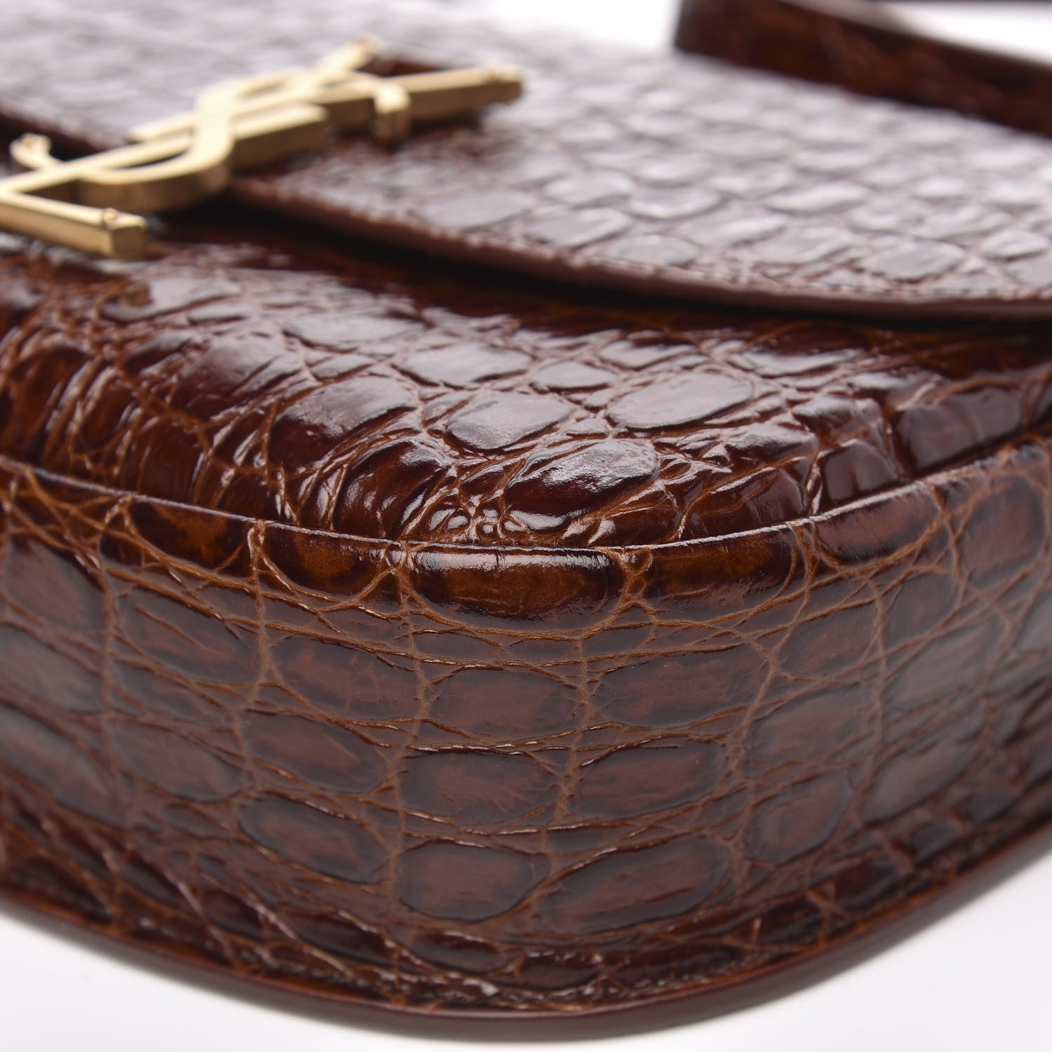Saint Laurent Crocodile Embossed Calfskin Medium Kaia Satchel Rusty Brown 8 of 10