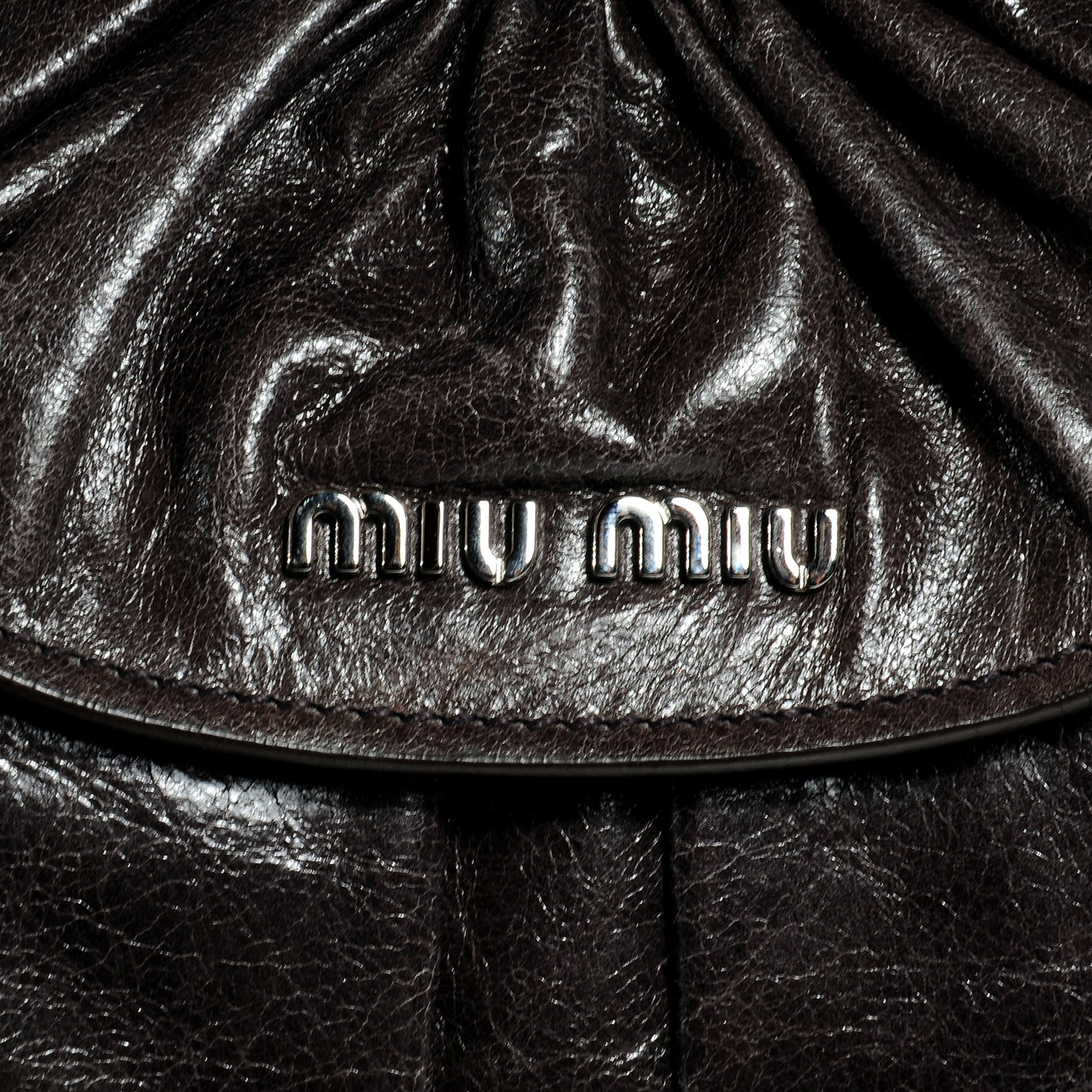 Miu Miu Vitello Lux Cinched Hobo Graphite 9 of 9