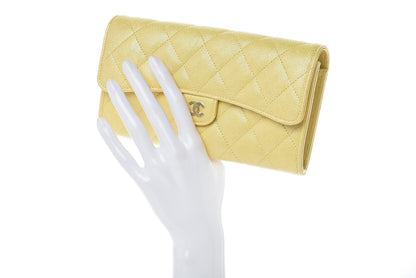 Chanel Iridescent Caviar Quilted Long Gusset Flap Wallet Yellow 2 of 9
