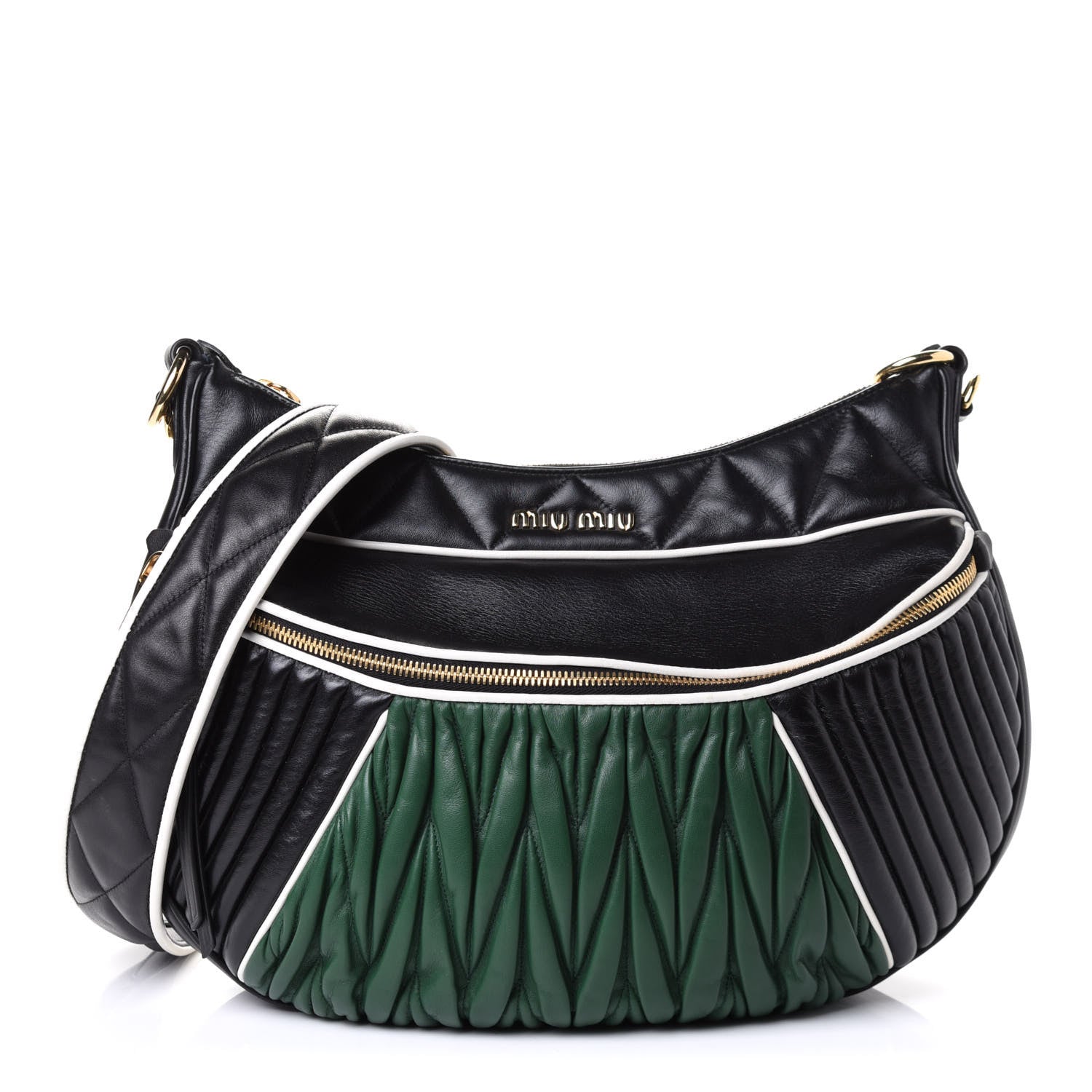 Miu Miu Nappa Matelasse Rider Shoulder Bag Black Green 1 of 4