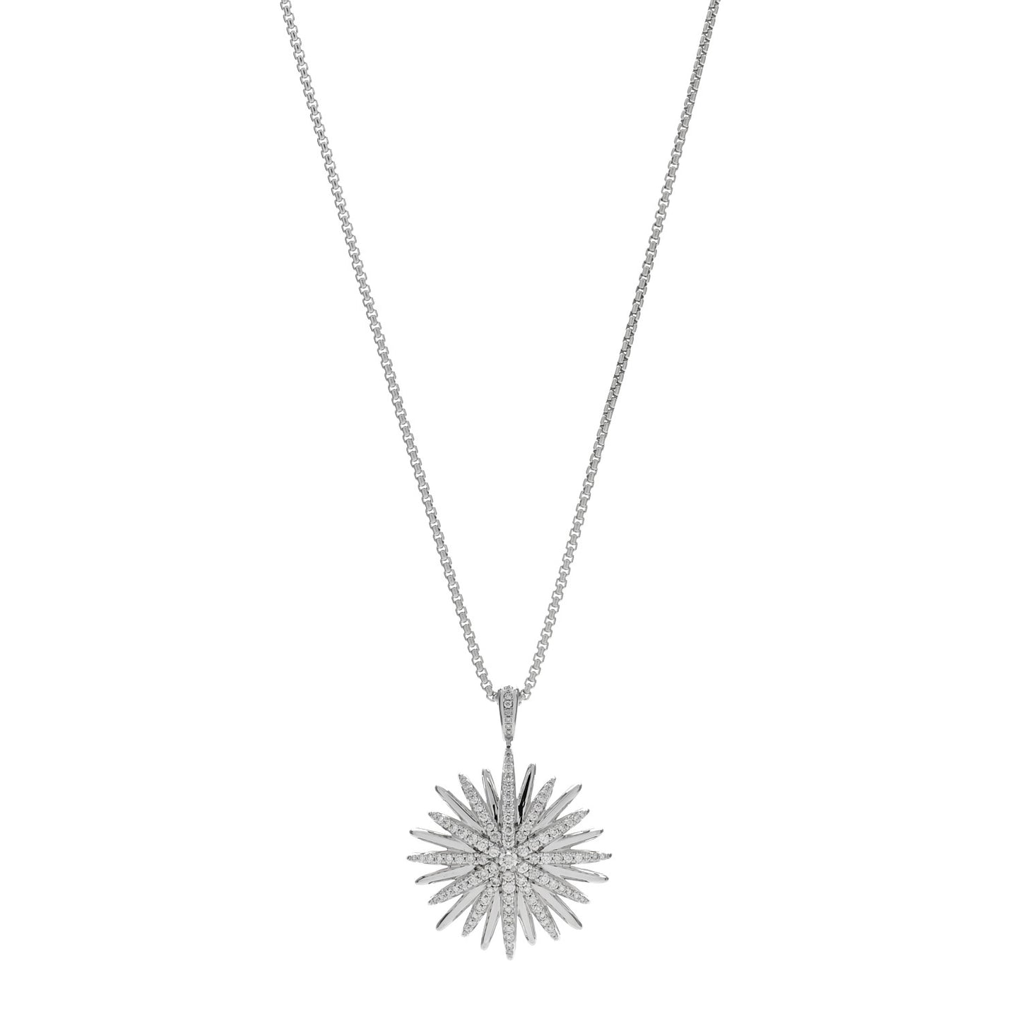 Sterling Silver Diamond Large Starburst Pendant Necklace