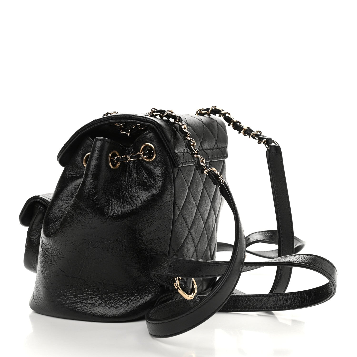 Chanel Glazed Aged Calfskin Quilted Small Duma Drawstring Backpack Black 3 of 9
