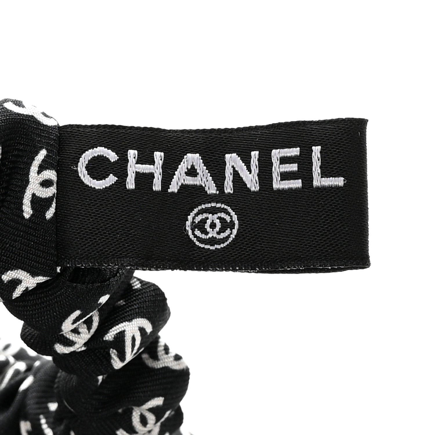 Chanel Silk Twill CC Scarf Hair Tie Black White 3 of 5
