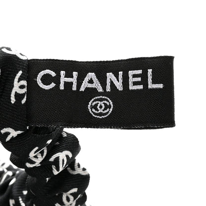 Chanel Silk Twill CC Scarf Hair Tie Black White 3 of 5