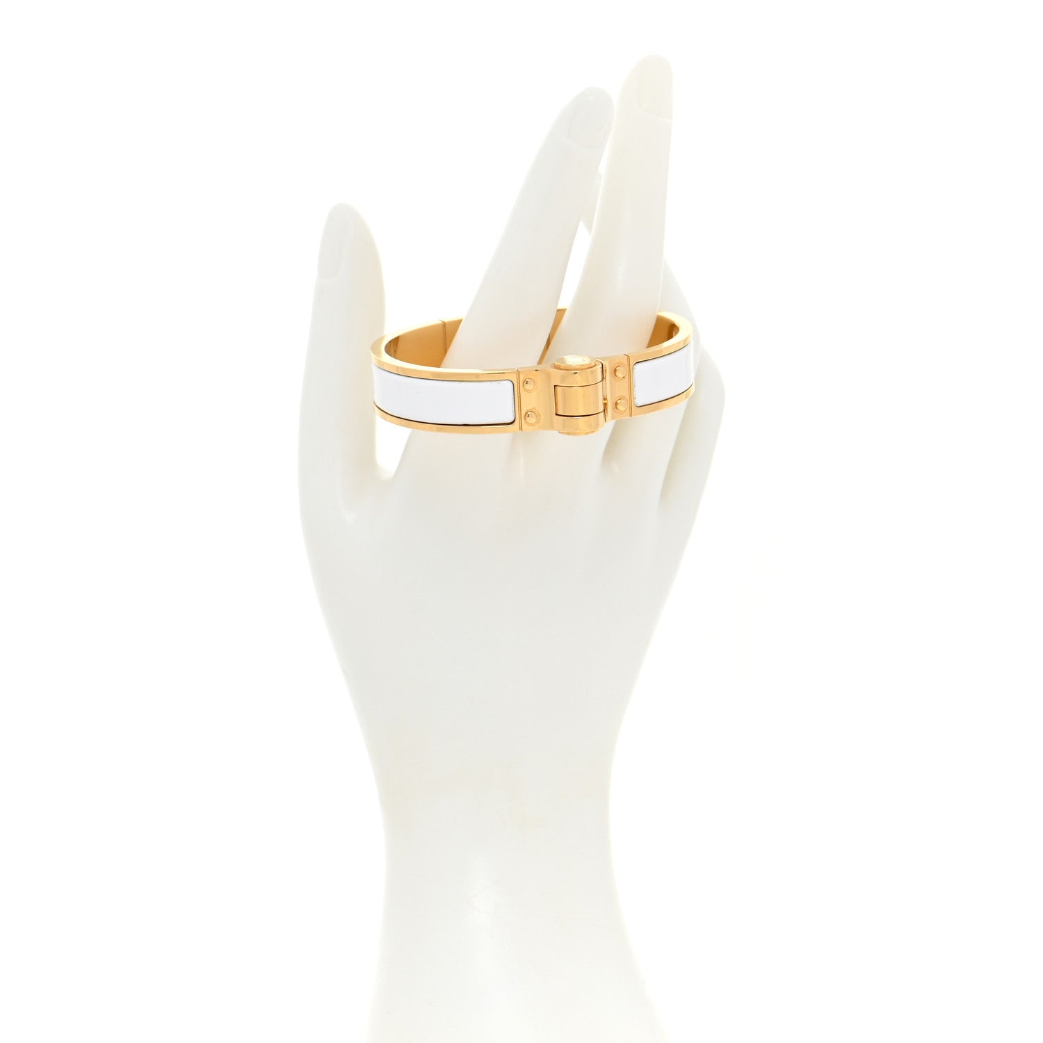 Hermes Enamel Charniere Uni Narrow Hinged Bracelet S White 2 of 8