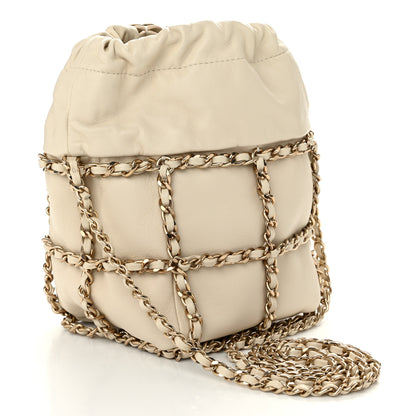 Chanel Lambskin Bucket Chain Drawstring Bag Beige 3 of 10
