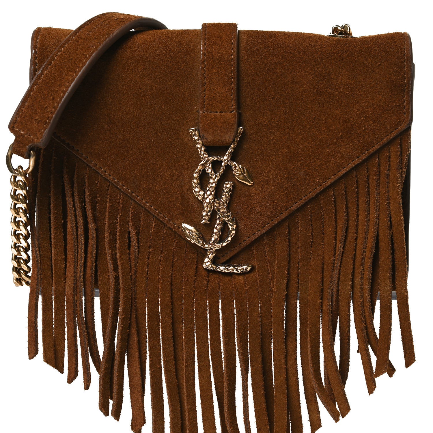 Saint Laurent Suede Fringe Baby Monogram Satchel Light Ocre 8 of 15