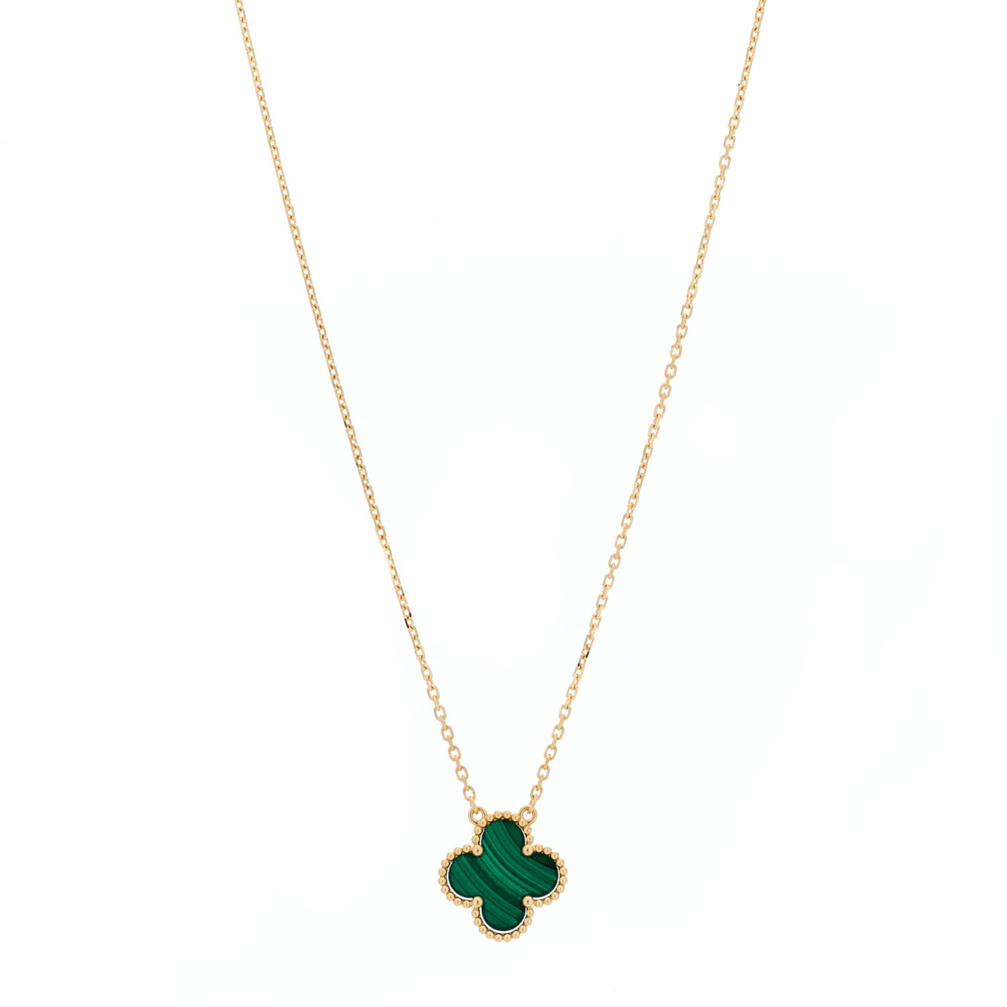 18K Yellow Gold Malachite Vintage Alhambra Pendant Necklace